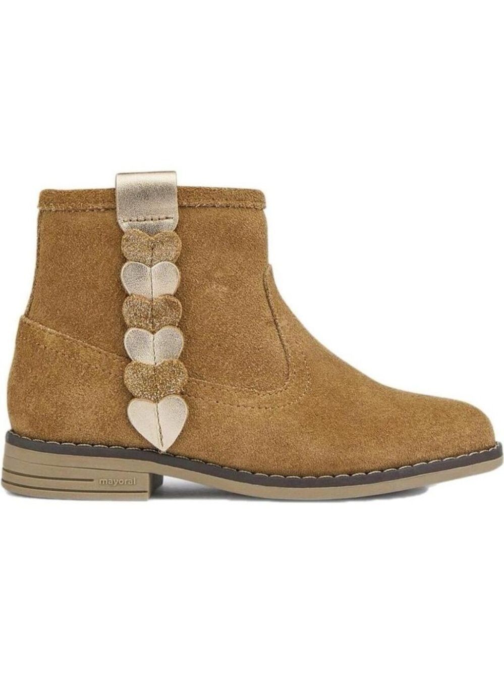 Size 4 Youth Mayoral Tan Kids Boots with Gold Heart Trim